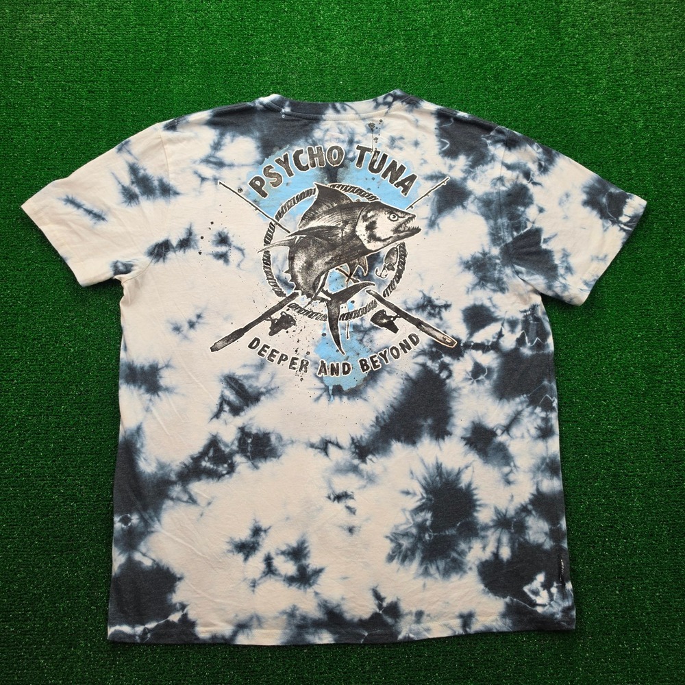 Psycho Tuna Deeper And Beyond Bleach Tie Dye Fishing Graphic Tshirt Mens Large